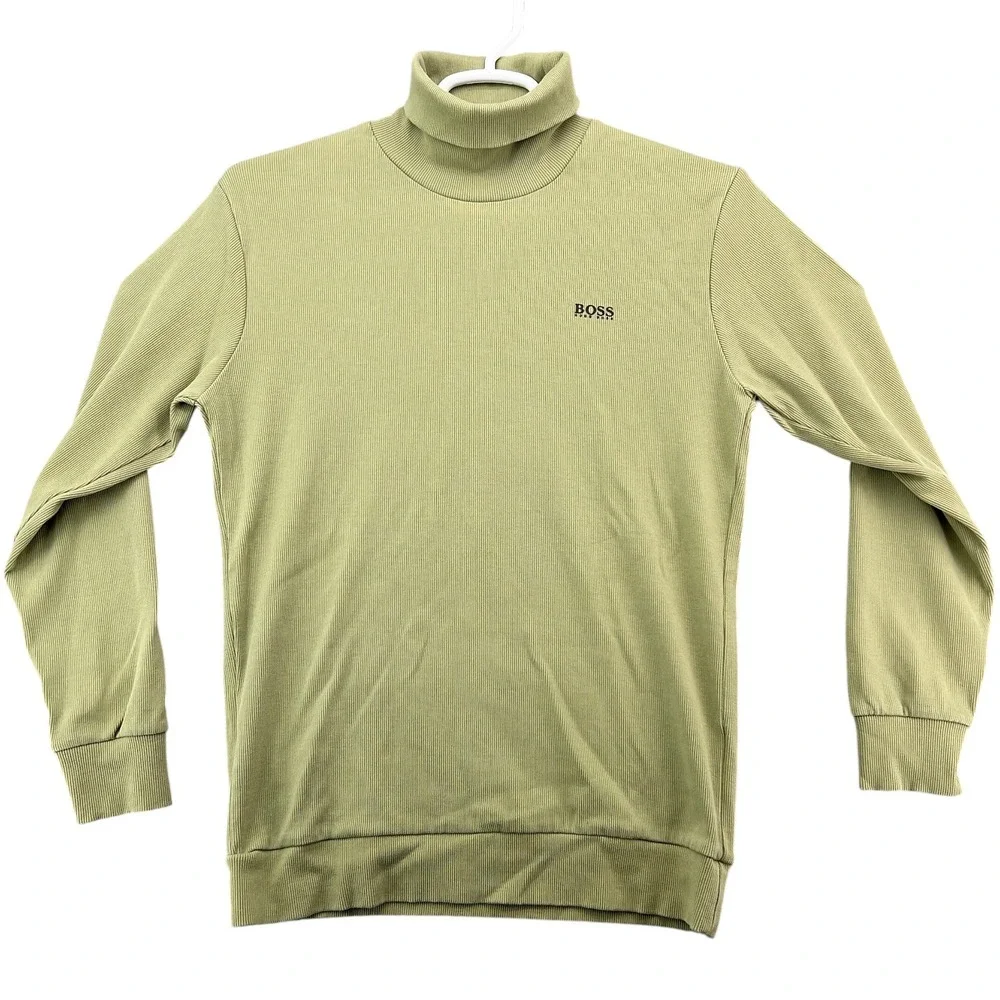 Hugo Boss Mens XL Turtleneck Sweater Olive Green Ribbed Long Sleeve Cotton Blend